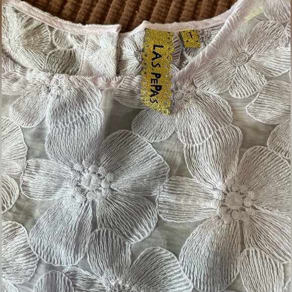 Las Pepas Light Purple Floral Embroidered Long Sleeve Sheer Shirt Floral Buttons - Picture 4 of 4